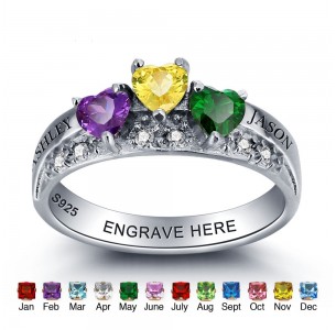 Birthstone Ring, Sterling Silver Personalized Engravable Ring JEWJORI101996